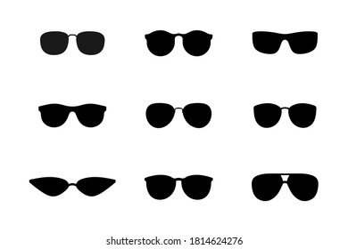 Sunglasses black silhouette. Vector set of sunglasses. Different form and style. Summer accessory