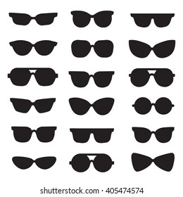 Sunglasses black silhouettes vector icons set. Modern minimalistic design.