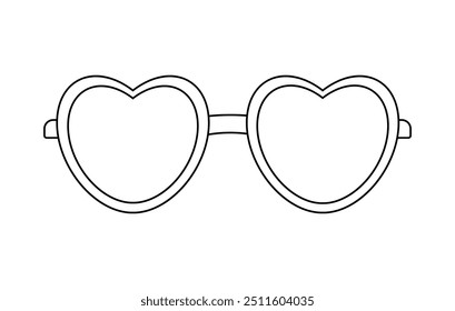 Sunglasses Black Stroke.Vector Illustration. In heart shape; Web design for holiday party celebration evening; selfie apps. Isolated white background.Print for Textile.Holiday.Card.Valentine. EPS 10