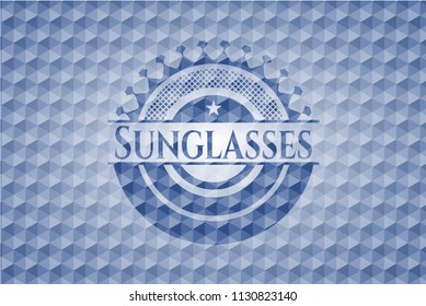Sunglasses blue badge with geometric pattern.