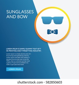 Sunglasses and Bow Icon. Graphic Vector Flat Isolated and Blue Background Info board