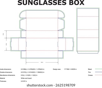 Sunglasses Box Packaging Die Cut Template With Dimensions For Production Vector Blueprint