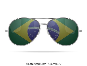 Sunglasses with Brazil flag inside. Vector illustration