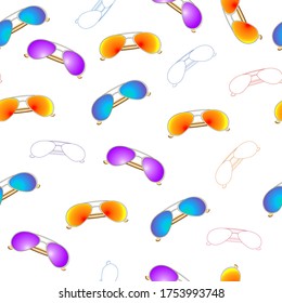 Gafas de sol. Luminoso fondo de verano. Imagen vectorial.