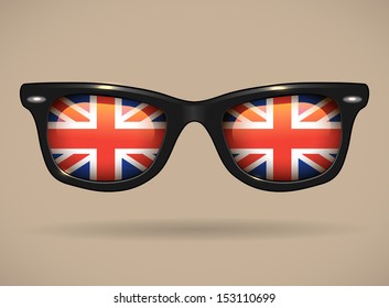  Sunglasses with british flag reflection - vector illustration.