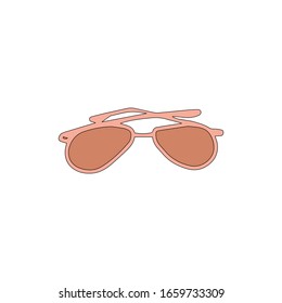 Sunglasses in cartoon style isolated on white background. Sign icon. Vector simple illustration. Usable as icon or symbol. Decoration element. Hand drawn black sketch.