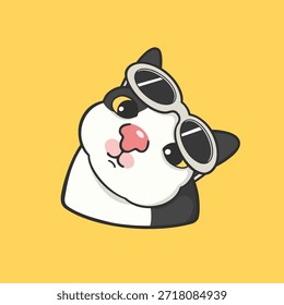 Gafas de sol Gato Meme Etiqueta engomada Vector Lindo Ilustración