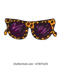 Sunglasses, cheetah pattern, isolated hand drawn outline doodle, sketch in pop art style, color vector illustration