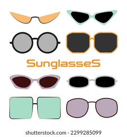 Colección de gafas de sol al estilo de las caricaturas. Vector verano protección solar gafas de sol colorido icono aislado en blanco