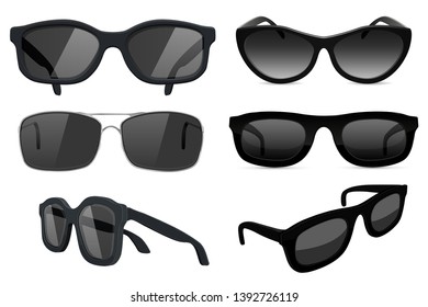 Sunglasses. Collection of various designs. Vector 3d illustration isolated on white background