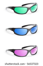 Sunglasses with color glasses, vector illustration on white background