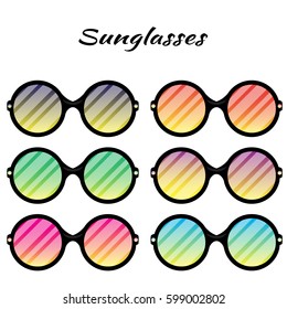 Sunglasses with colored glasses on a white background.