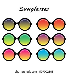 Sunglasses with colored glasses on a white background.