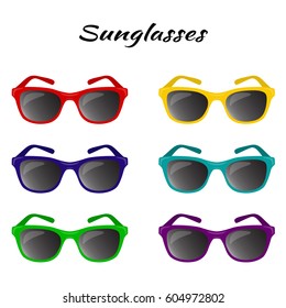 Sunglasses with colored glasses on a white background.