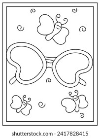 A sunglasses colouring page vector design with hand drawn style