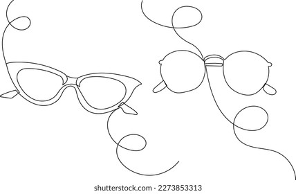 sunglasses continuous line drawing, sketch isolated vector