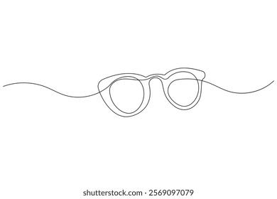 Sunglasses continuous one line drawing and eye glasses isolated outline flat illustration