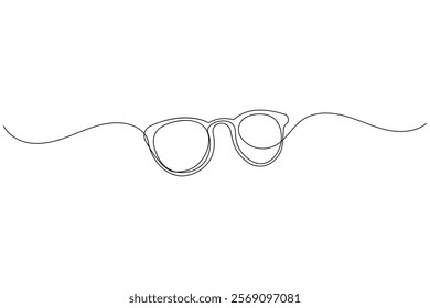 Sunglasses continuous one line drawing and eye glasses isolated outline flat illustration