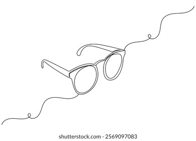 Sunglasses continuous one line drawing and eye glasses isolated outline flat illustration