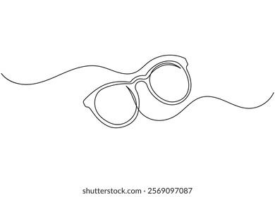 Sunglasses continuous one line drawing and eye glasses isolated outline flat illustration