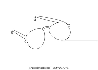 Sunglasses continuous one line drawing and eye glasses isolated outline flat illustration