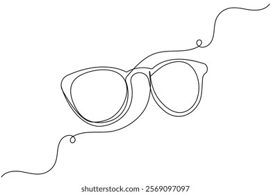 Sunglasses continuous one line drawing and eye glasses isolated outline flat illustration