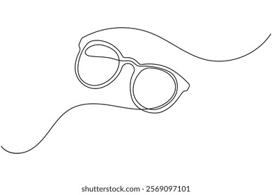 Sunglasses continuous one line drawing and eye glasses isolated outline flat illustration