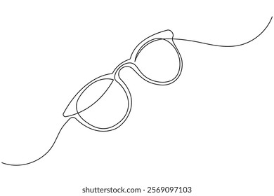 Sunglasses continuous one line drawing and eye glasses isolated outline flat illustration