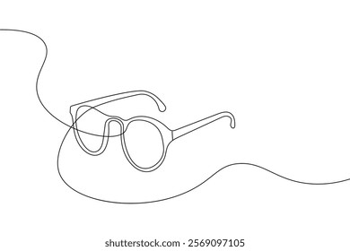 Sunglasses continuous one line drawing and eye glasses isolated outline flat illustration