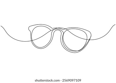 Sunglasses continuous one line drawing and eye glasses isolated outline flat illustration