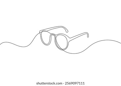 Sunglasses continuous one line drawing and eye glasses isolated outline flat illustration