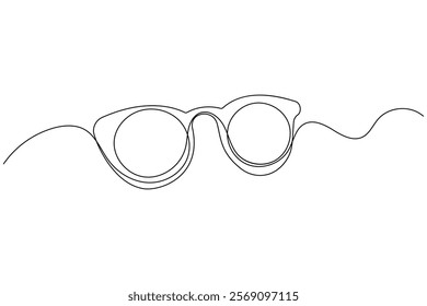 Sunglasses continuous one line drawing and eye glasses isolated outline flat illustration