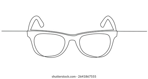 Sunglasses continuous one line drawing and eye glasses isolated outline flat vector illustration.