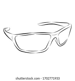 Sunglasses from the contour black brush lines different thickness on white background. Vector illustration.