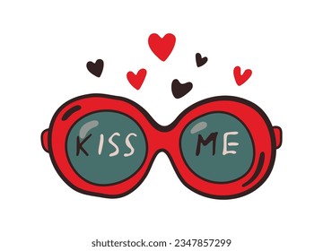 gafas de sol linda ilustración vectorial. Las lentes que dicen me besan el corazón aislado en el fondo blanco. pancarta del día de San Valentín