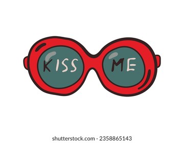 sunglasses cute vector illustration. Glasses lettering kiss me hearts isolated on white background. valentine's day banner
