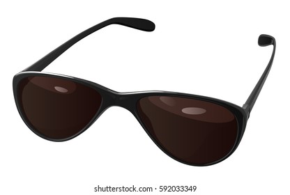 Sunglasses with dark brown glasses with black frames on the white background