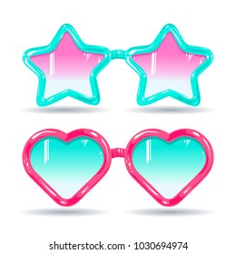 sunglasses in disco style, color glasses pink and light blue