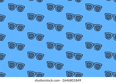 sunglasses doodle pattern seamless on blue background for packaging and merchandise. retro eyewear summer pattern background. hand drawn beach glasses accessory engraving illustration motif wallpaper