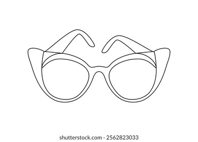 Sunglasses drawn with continuous line in minimalism, abstract style, women accessory, editable vector contour