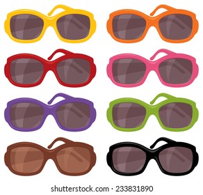 Sunglasses in eight different colors.