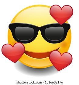 Sunglasses Emoji Face Hearts Icon Communication Stock Vector (Royalty ...