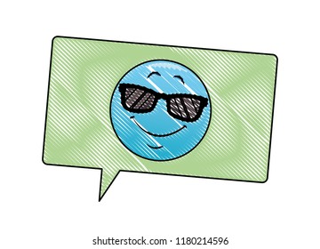 Sunglasses emoticon in bubble scribble