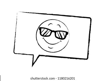 Sunglasses emoticon in bubble sketch