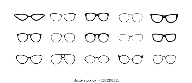 Sunglasses and eyeglasses. Vector collection isolated on a white background. Different shape and form trendy glasses.