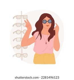 Sunglasses fashion isolated cartoon vector illustration. Teenage girl posing in sunglasses and grimacing, teens lifestyle and fashion, model wearing new accessories vector cartoon.
