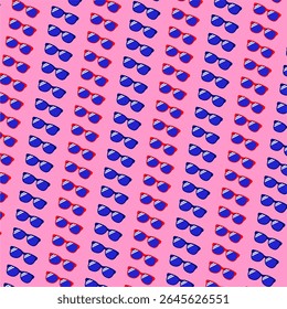sunglasses fashion patron, beach elements, vector illustration, summer time glasses, blue red, yellow, pink