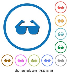 Sunglasses flat color vector icons with shadows in round outlines on white background