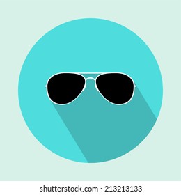  Sunglasses flat icon. Black glasses with a long shadow.