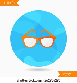 sunglasses  flat icon with long shadow on blue circle background , vector illustration , eps10